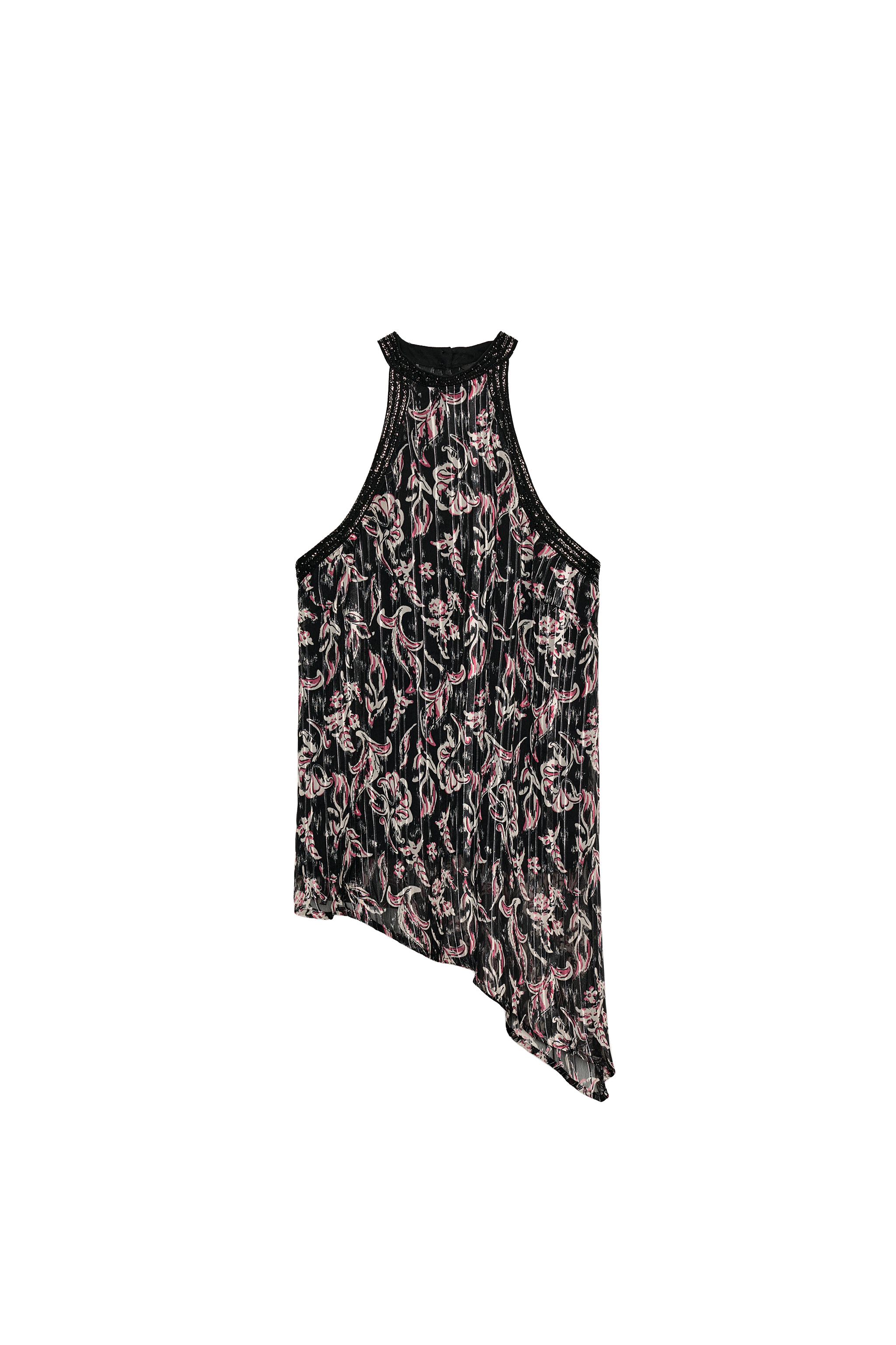 METALLIC THREAD SEQUIN PRINT HALTER TOP